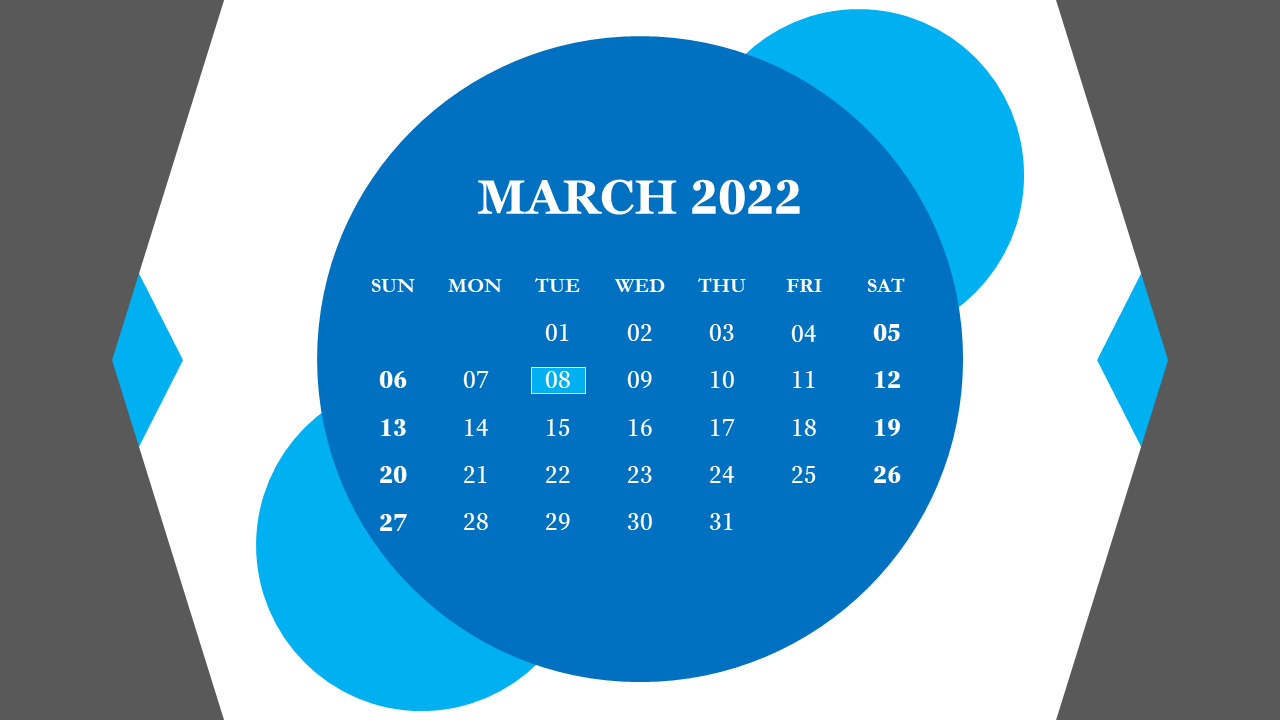 Free - 2022 Calendar Template PowerPoint Free in Admiring Blue